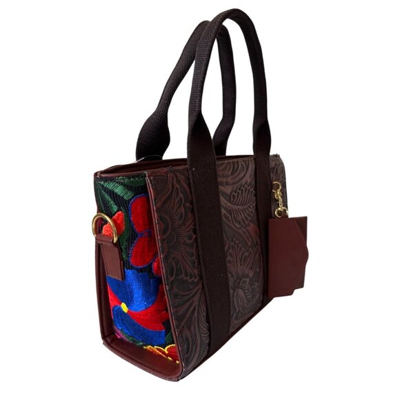 Tooled vibrant floral tapestry embroidery vegan leather with coin‎ purse satchel - Picture 7 of 8